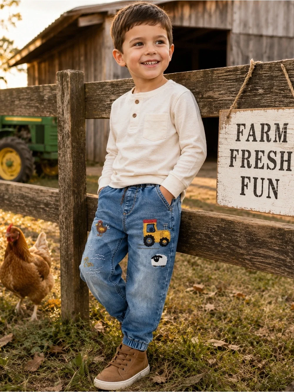 NEXT Kids Embroidered Farm Animal Denim Jogger Jeans Size 5–6 Years
